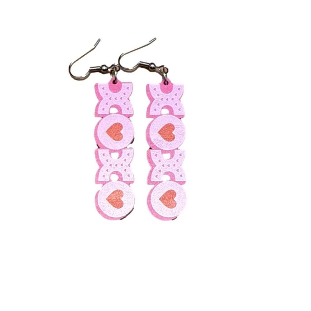 Pink and Red Heart Dangle Earrings